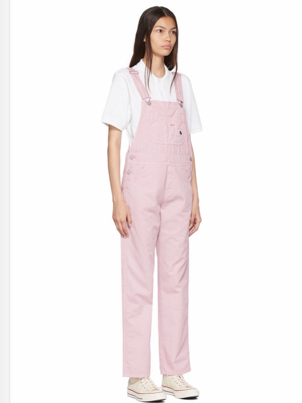 NWT Carhartt WIP Women's Pink Pale Quartz Denim Overalls Classic Bib Size L